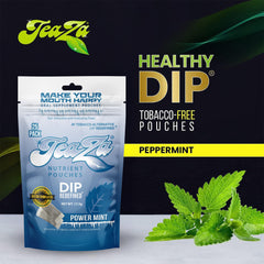 TeaZa Energy Power Mint 4-pack box front promotes convenient snacking alternative.