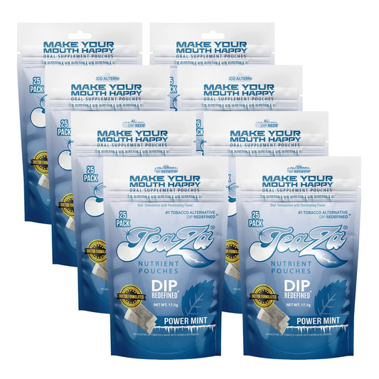 TeaZa Energy tobacco-free pouches pack front, minty energy on the go.