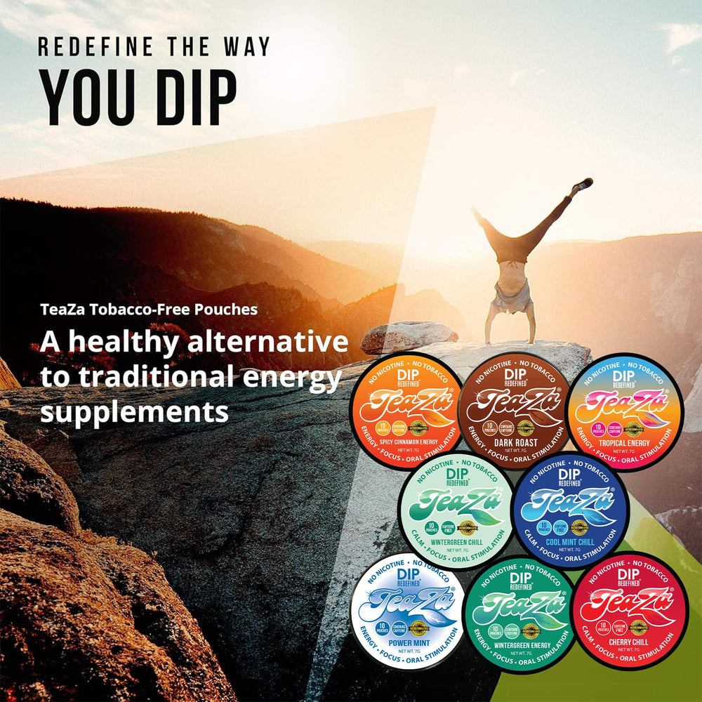 TeaZa Energy pack features multiple flavors in convenient tobacco-free pouches.