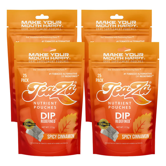 TeaZa Spicy Cinnamon Energy Pouch front view highlights bold flavor and on-the-go use.