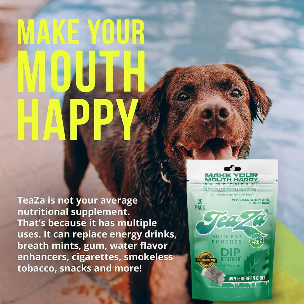 TeaZa Wintergreen Chill pack back with ingredients and vegan notes