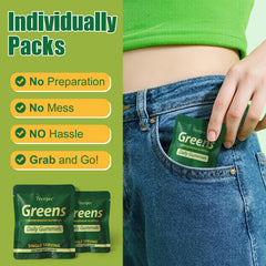Tecepec Greens Daily Gummies label shows gluten-free and dairy-free status.