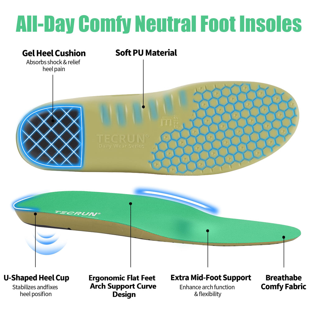 TECRUN all-day comfort with sweat-wicking fabric and honeycomb cushioning