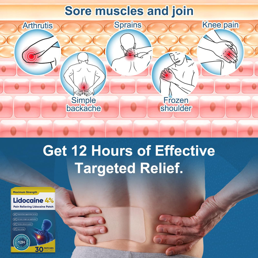 Teemofe Lidocaine patch on knee provides targeted joint relief.