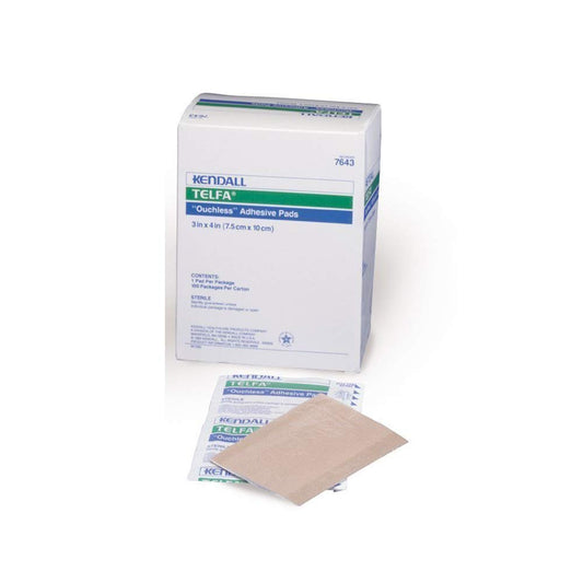 Telfa Kendal ouchless adhesive dressings 3x4 packaging, sterile and easy to dispense