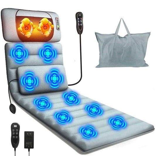 TeqHome full-body massage mat with neck pillow for soothing neck tension.