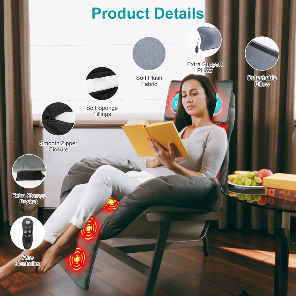 TeqHome three heat levels warm neck, back, and feet.