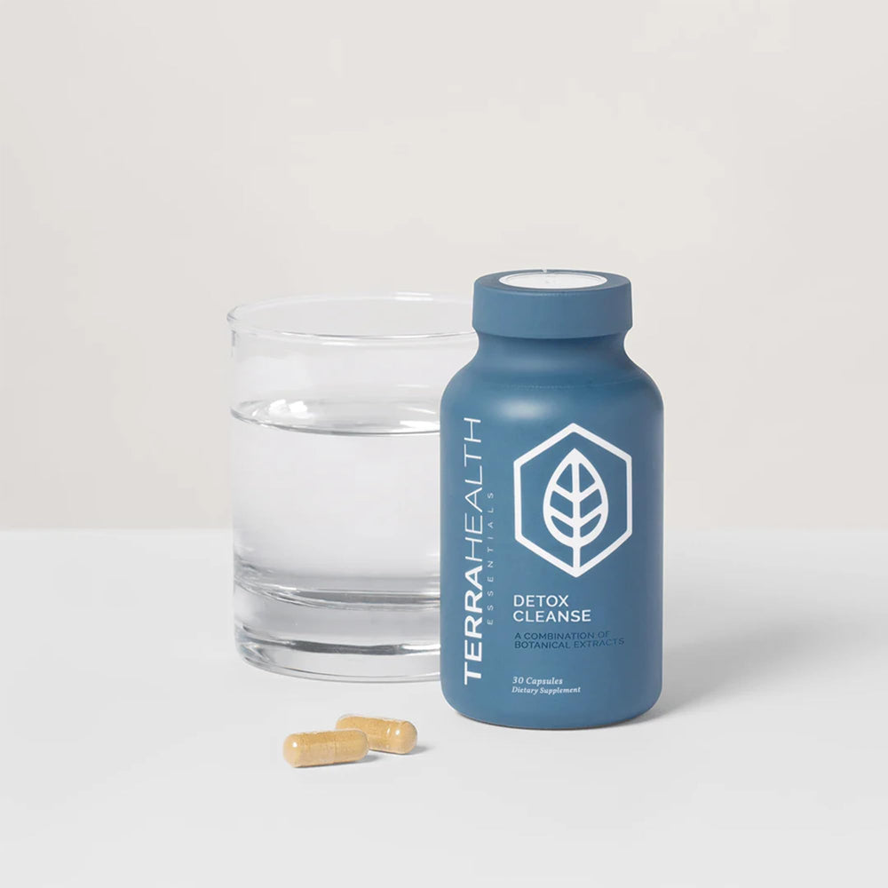 Terra Health Essentials Detox ingredients closeup highlight natural botanicals for digestion.