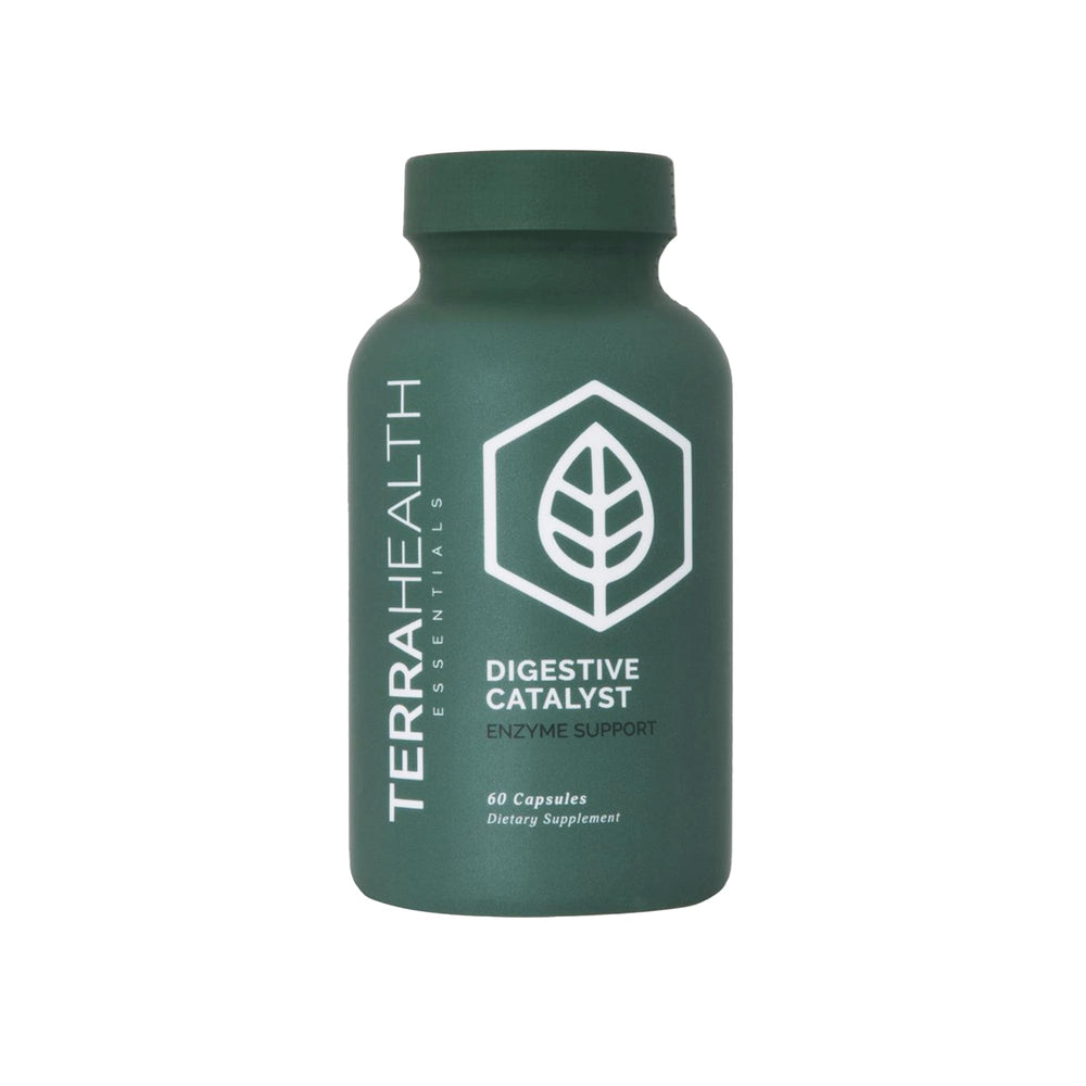 Terra Health Essentials Digestive Catalyst bottle, supports comfortable digestion after meals