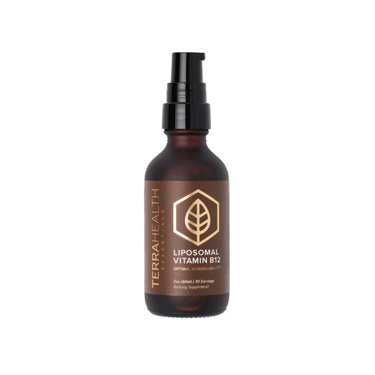 Terra Health Essentials Liposomal B12 bottle front view for daily energy support.