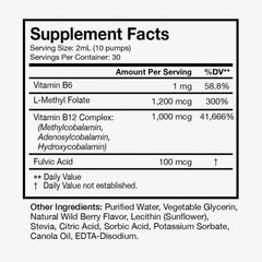 Terra Health Essentials Liposomal B12 label close-up highlighting energy and mood support.