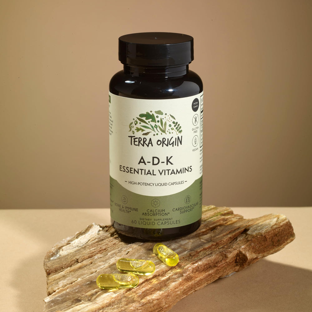 Terra Origin ADK capsules close-up showing high absorption formula