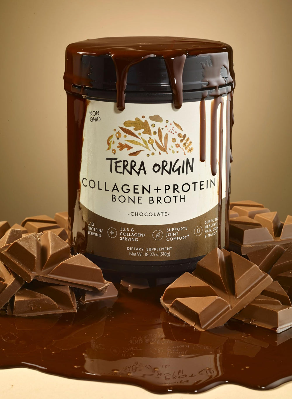 Terra Origin label emphasizes natural Type I and III collagen from bone broth