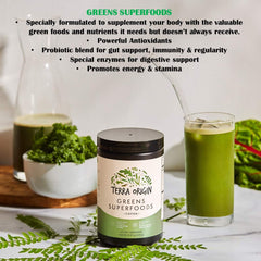 Terra Origin Greens Blend product image with lifestyle usage idea