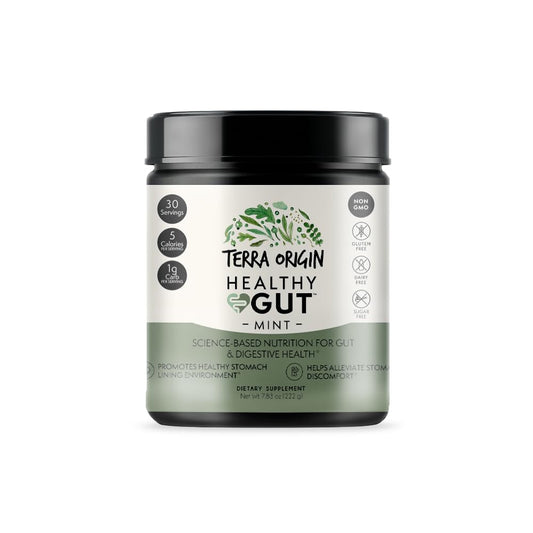 Terra Origin Healthy Gut mint tub front highlighting portable daily use