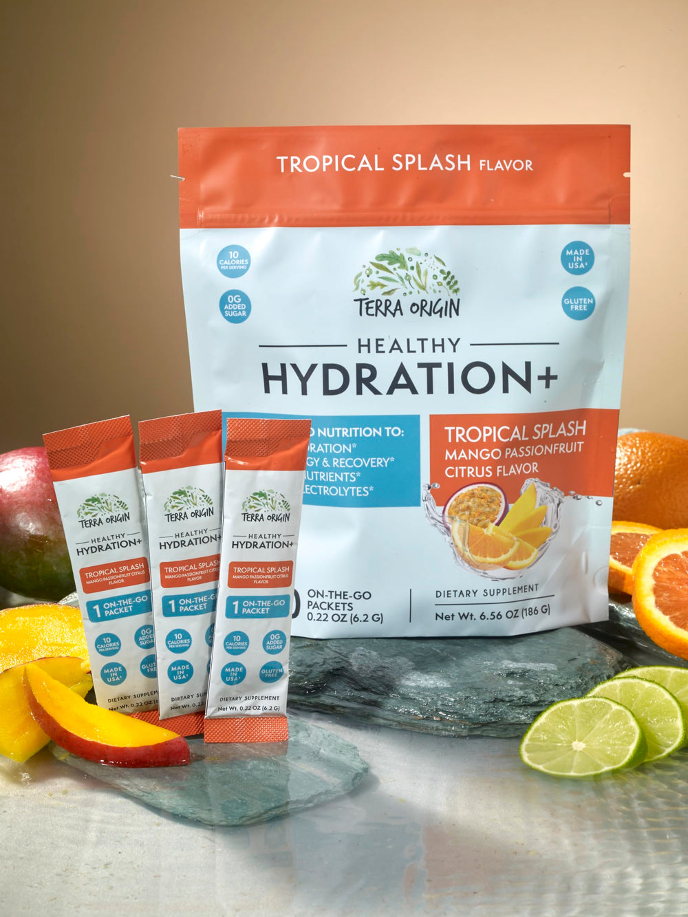 Party-ready Terra Origin hydration packets ideal for weekend gatherings.