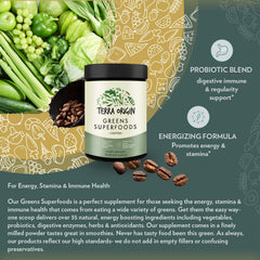 Terra Origin Greens Blend serving scoop demonstrates easy measurement
