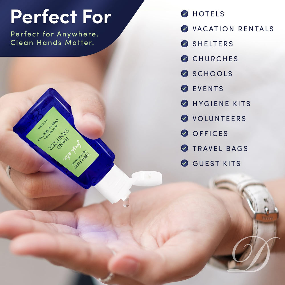 Terra Pure bulk 50-pack bottles, perfect for hotels and events needing reliable hand hygiene