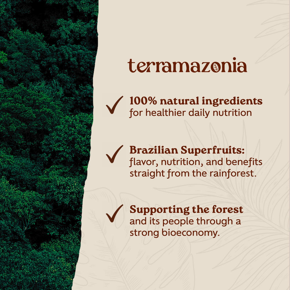 Terramazonia acai powder deep purple color signals authentic flavor.