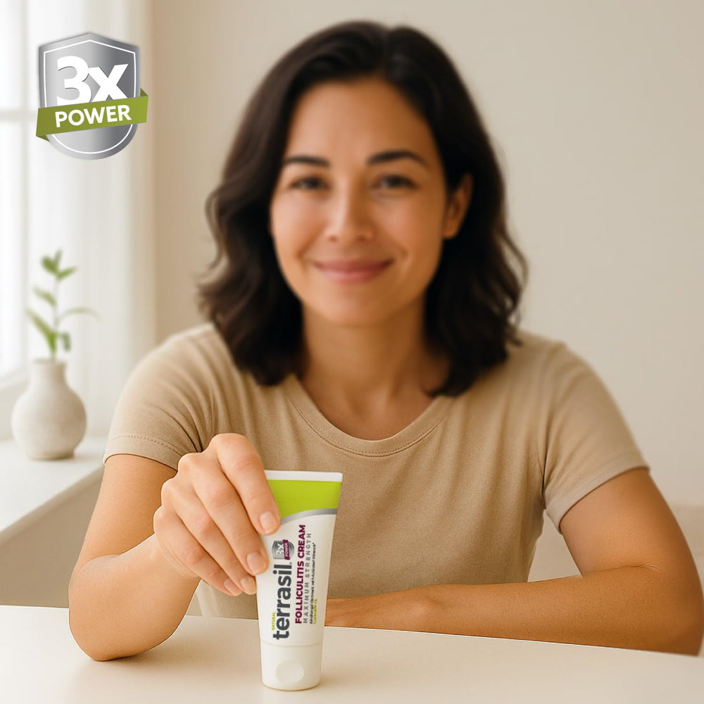 Terrasil Folliculitis Cream peppermint oil drop indicating cooling sensation
