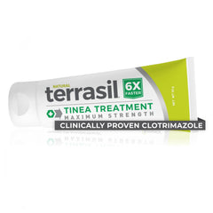 Terrasil Tinea Cream Max Strength jar showing antifungal formula for targeted use