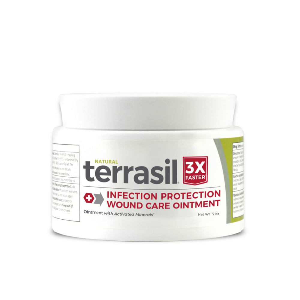 Terrasil Wound Care 3X bottle front, protective barrier against bacteria