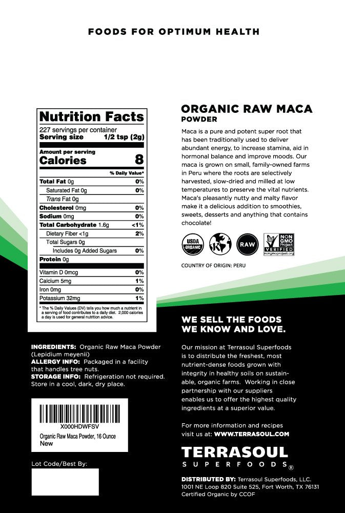 Terrasoul maca powder scoop — easy measure for quick energy routines.