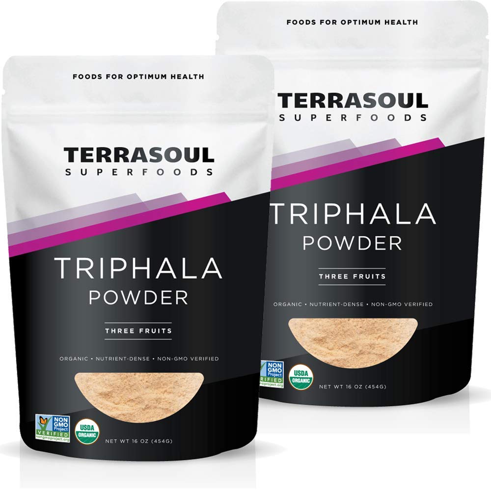 Terrasoul Organic Triphala Powder packaging front for easy daily use.