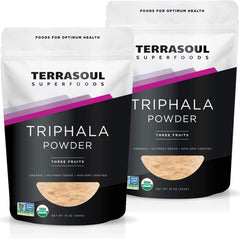 Terrasoul Organic Triphala Powder packaging front for easy daily use.