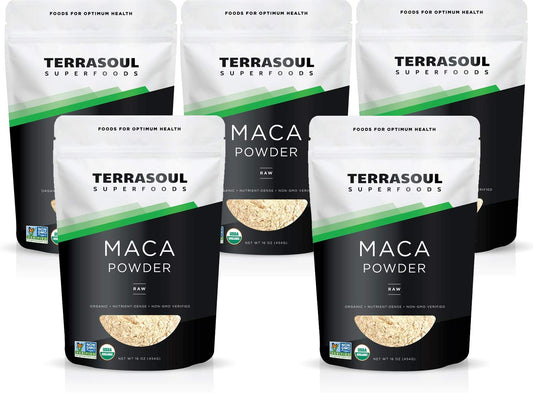 Terrasoul Superfoods maca powder 5 lb pack of five pouches allowing easy daily use