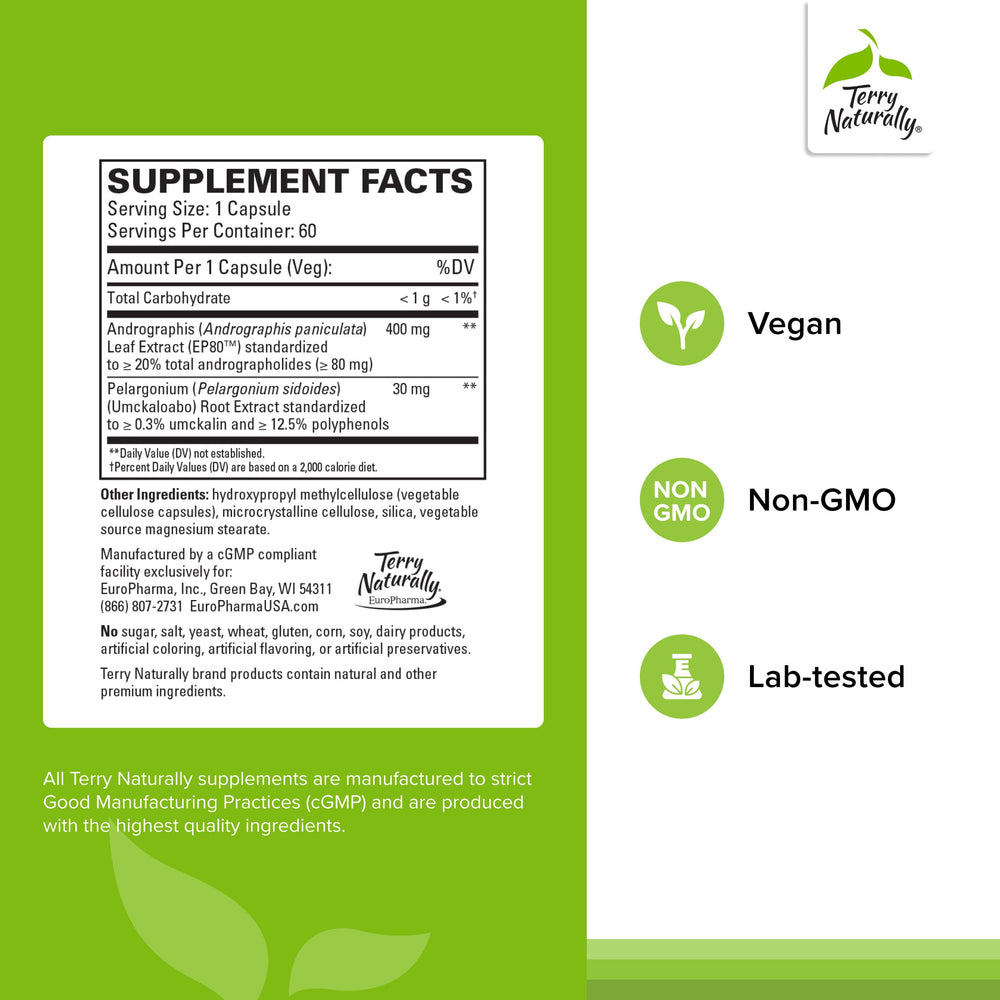 Terry Naturally Andrographis EP80 capsules for daily immune support.