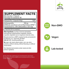 Terry Naturally Ashwagandha EP35 bottle back with usage details for daily stress support.