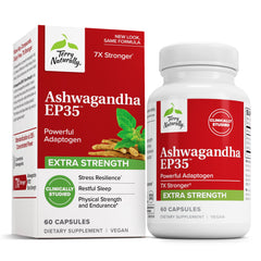 Terry Naturally Ashwagandha EP35 bottle front highlighting sleep support.