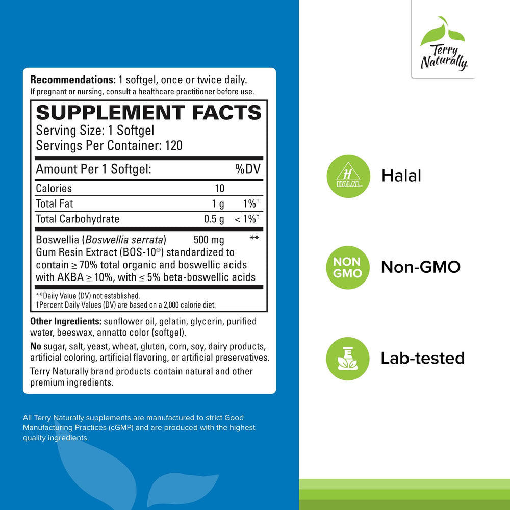 Close-up of BosMed 500 capsules highlighting non-drowsy daily support.