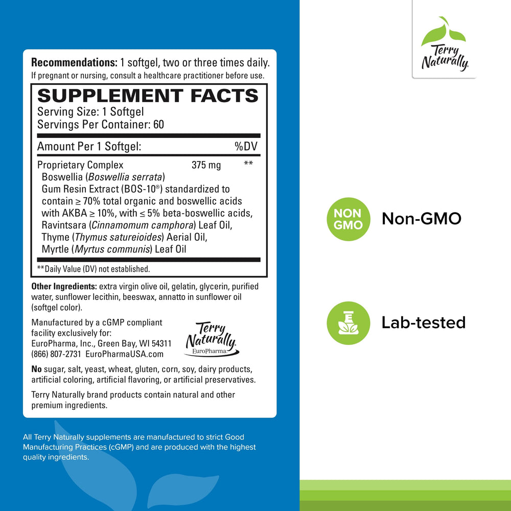 Terry Naturally BosMed softgels close-up highlighting easy-to-take capsules.