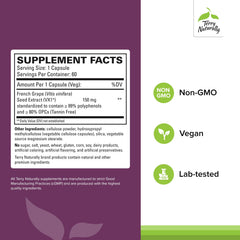 Close-up of Terry Naturally OPC softgels shows easy-to-swallow capsules for daily use.