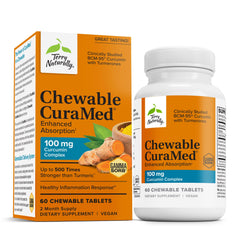 Terry Naturally CuraMed 100 mg curcumin chewables bottle illustrating liver and brain support.