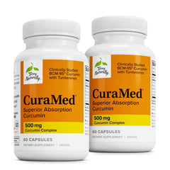 Terry Naturally CuraMed 500mg bottle close-up for antioxidant support.