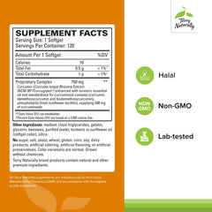 Terry Naturally CuraMed 750 mg bottle angled shot emphasizing premium packaging and easy dosing