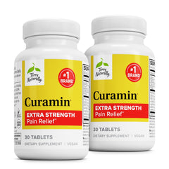 Terry Naturally Curamin Extra Strength bottle front view for joint and muscle support.