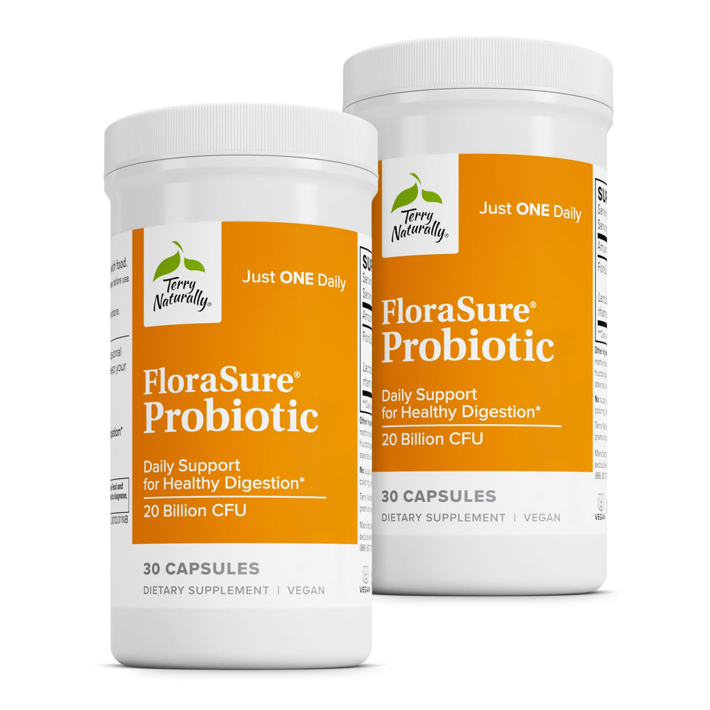 Terry Naturally FloraSure probiotic bottle front view for gut health support.
