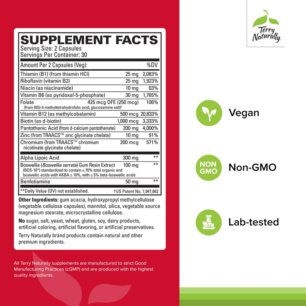Terry Naturally capsules closeup showing vegan formula for daily nerve health.