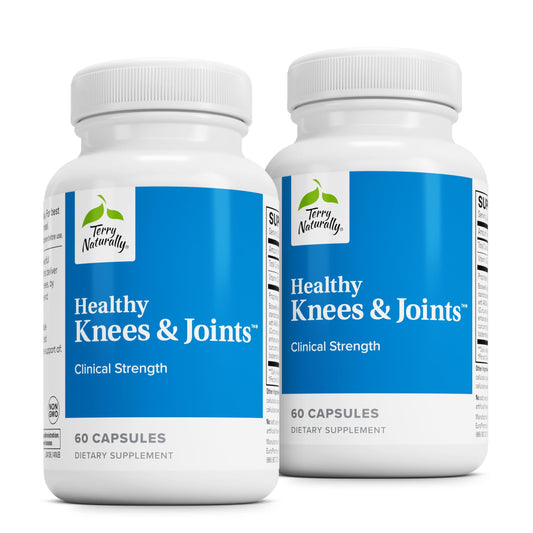 Terry Naturally Healthy Knees bottle showing daily joint support capsules.