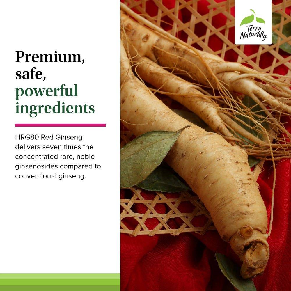 Terry Naturally HRG80 red ginseng ingredient blend featuring ginseng and adaptogens