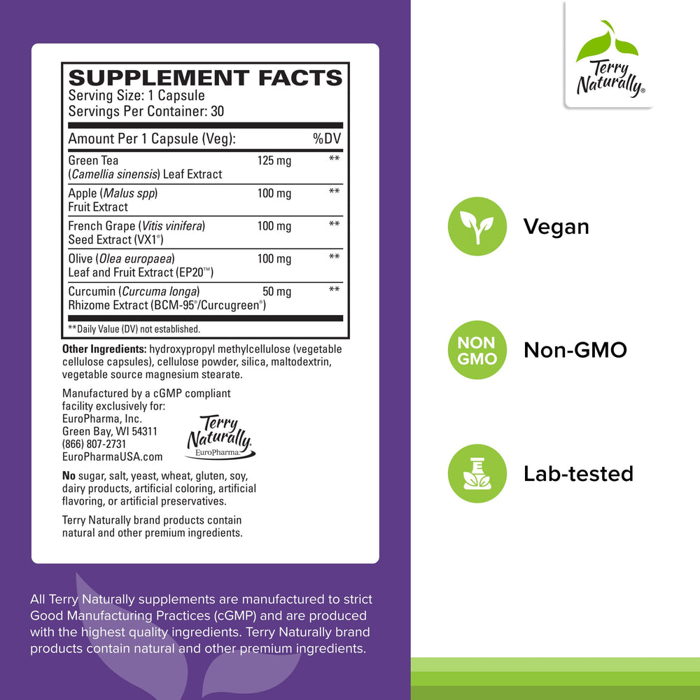 Terry Naturally Optimal Wellness capsule close-up highlighting antioxidants and curcumin