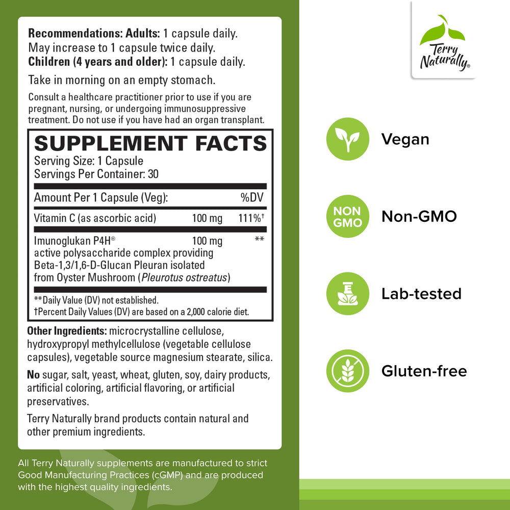 Pleuramax label closeup highlighting vegan and non-GMO ingredients with vitamin C