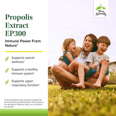 Terry Naturally Propolis EP300 packaging back with non-GMO and testing notes