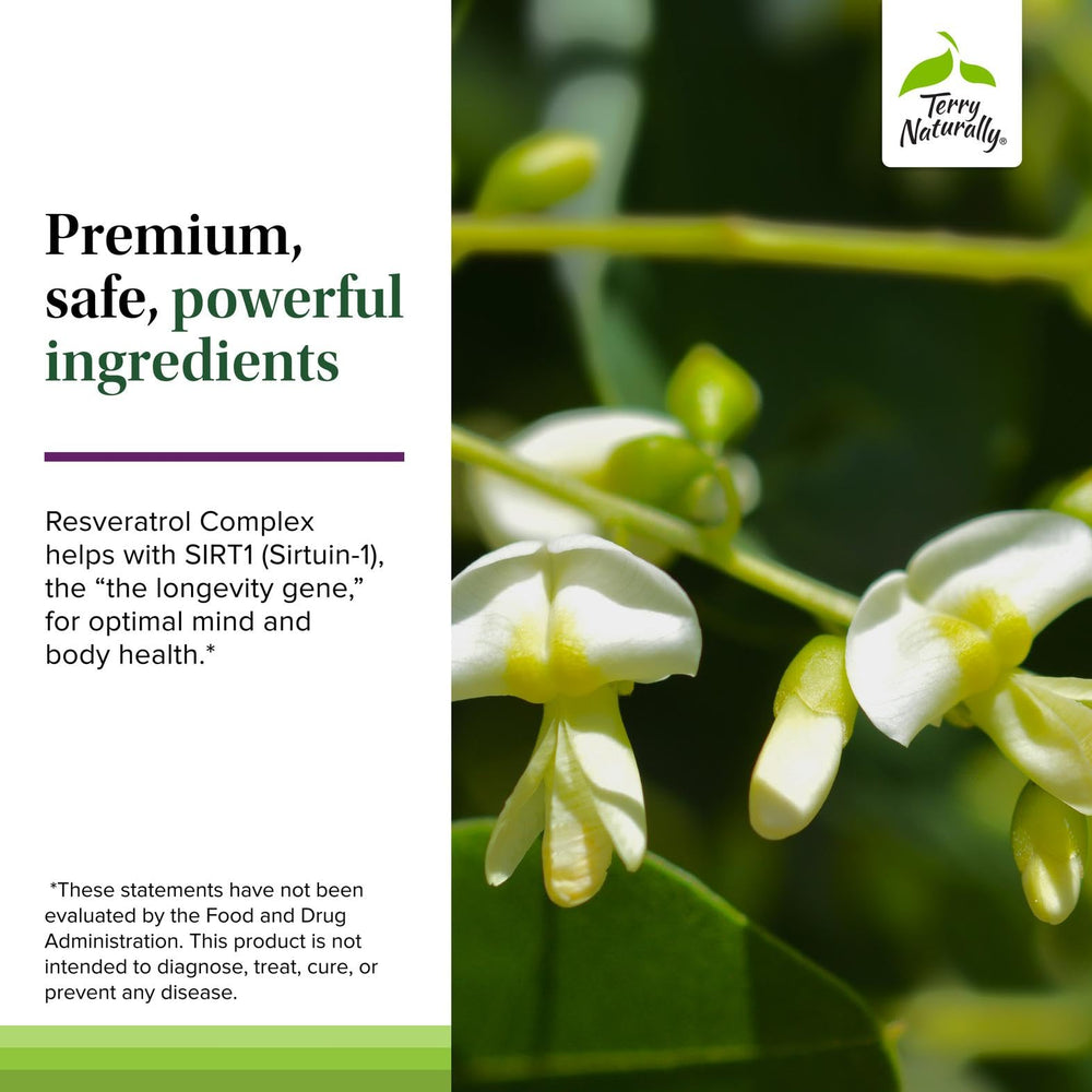 Terry Naturally Resveratrol Complex is vegan and gluten-free for inclusive wellness.