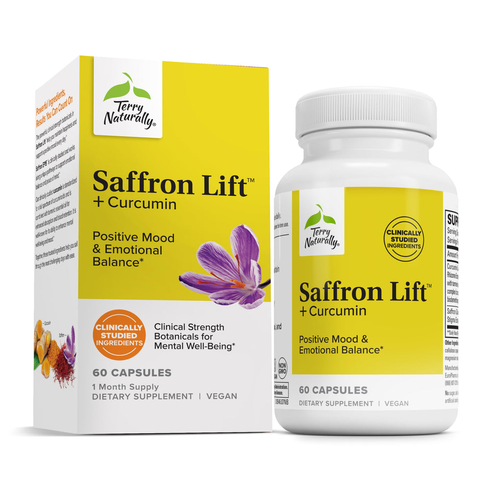 Terry Naturally Saffron Lift + Curcumin bottle front for daily wellness