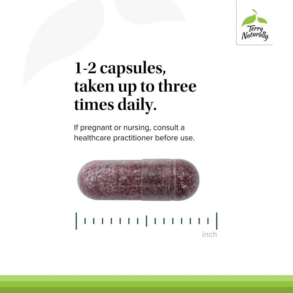 Terry Naturally Tart Cherry vegan capsules with clean ingredients for antioxidant support.